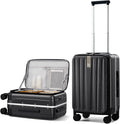 Hanke 20 Inch Carry-On Luggage PC Hard Shell Suitcases for Travel Front Opening Aluminum Frame Travel Luggage Rolling Suitcase with Wheels for Women Man Gifts.(Jet Black)