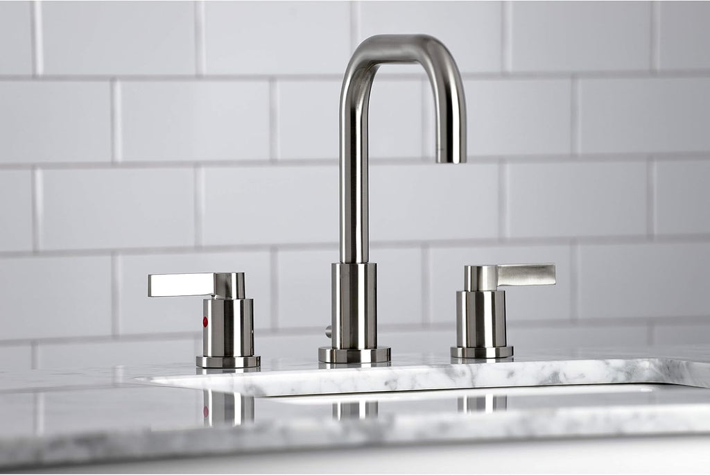 Kingston Brass FSC8938NDL NuvoFusion Widespread Bathroom Faucet with Pop-Up Drain, Brushed Nickel