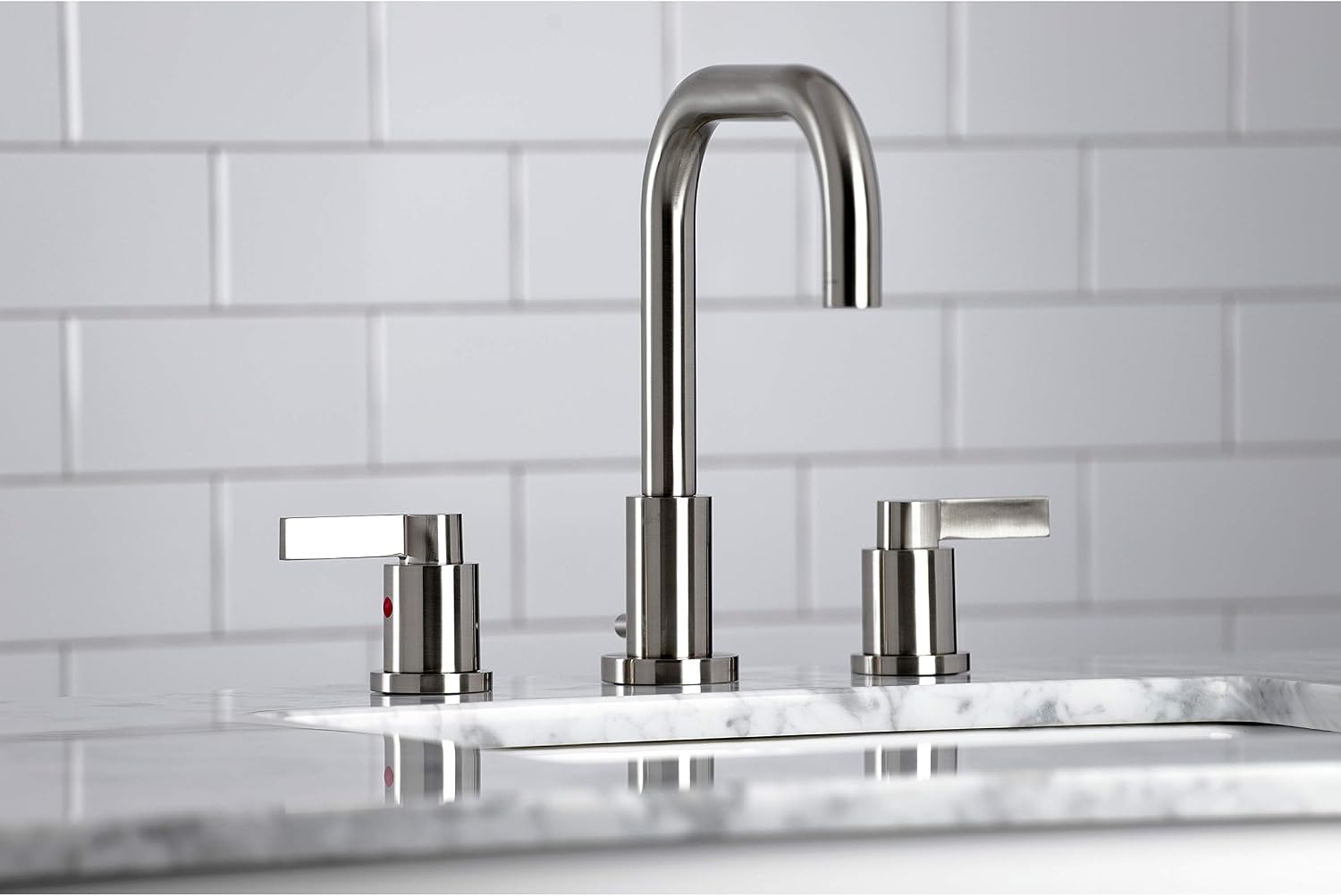 Kingston Brass FSC8938NDL NuvoFusion Widespread Bathroom Faucet with Pop-Up Drain, Brushed Nickel