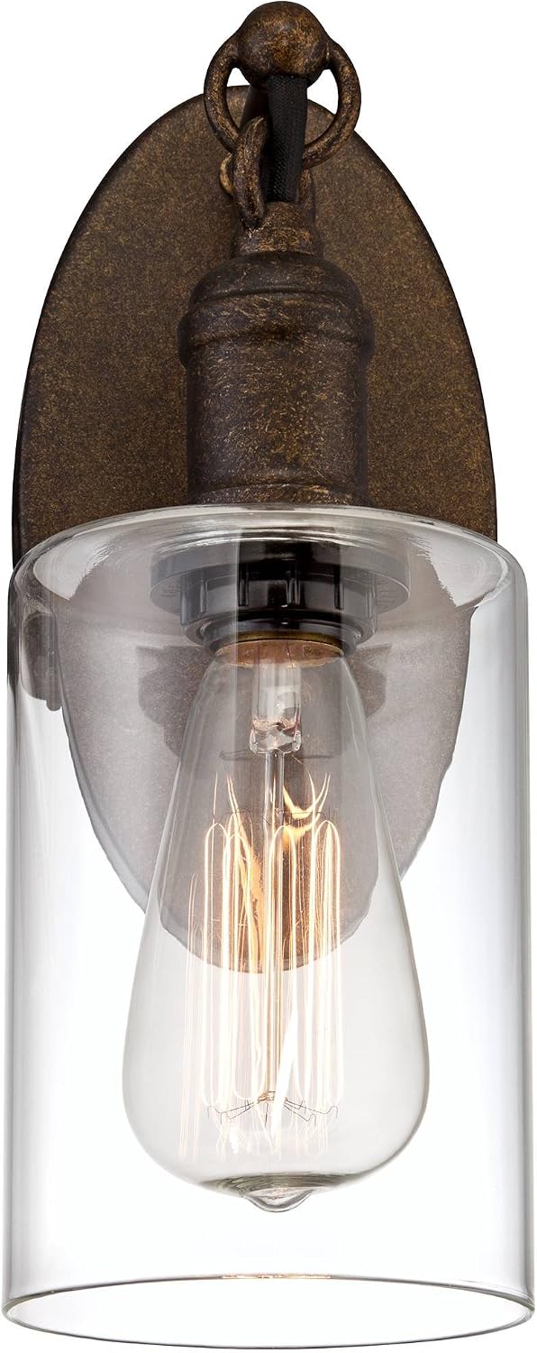 Franklin Iron Works Cloverly Rustic Farmhouse Industrial Wall Light Sconce LED Bronze Hardwired 11 3/4' High Fixture Clear Glass for Bedroom Bathroom Bedside Living Room Home Hallway Dining Kitchen