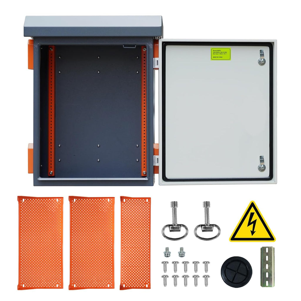 Metal Nema Enclosure with Rain Hood Weatherproof Junction Electric Breaker Box with Fan-Vent Design Electrical Cabinet with Mounting Track Hole in Back 20X24X12