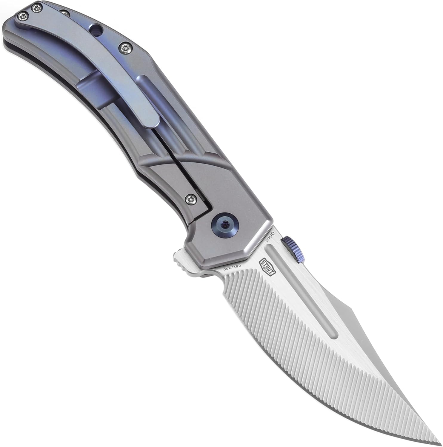 KANSEPT Orion Pocket Knife, 3.07'' CPM S35VN with CNC Milling Blade with Blood Groove, Blue Anodized Titanium Handle and Flipper or Thumb Disk, for Men Camping Survival Hunting Folding Knives K1089A1