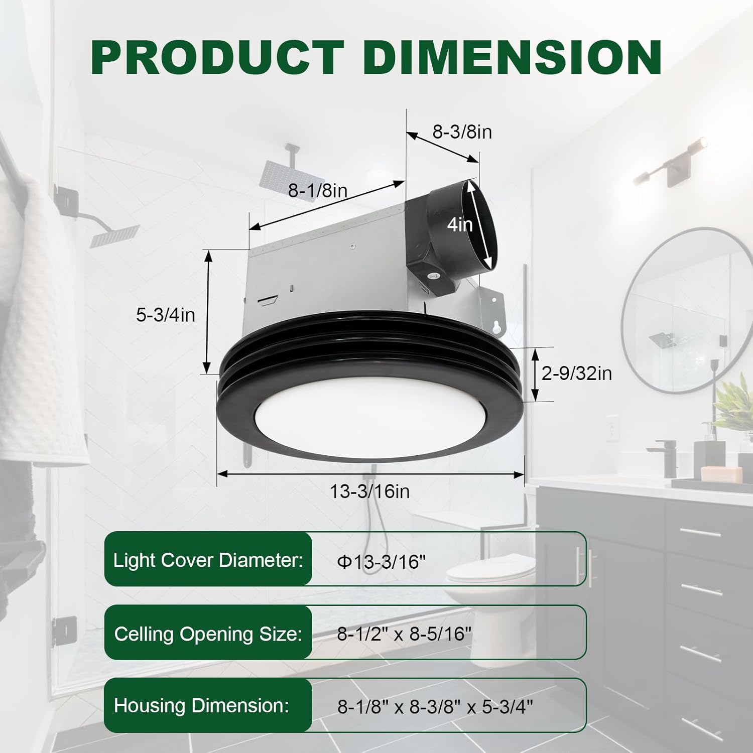 Akicon Bathroom Exhaust Fan with Light, 80 CFM 2 Sones Round Bathroom Fans Light Combo, Dimmable 3CCT LED Shower Lights Vent Fan with Acrylic Cover for Medium Room(Matte Black)