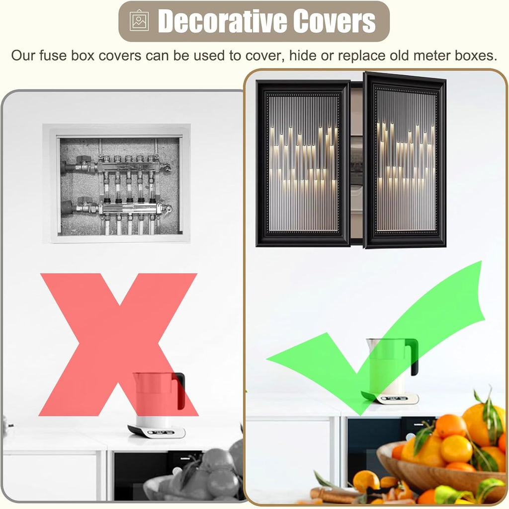 Double Doors Electrical Panel Cover for Decorative Wall, Hide Fuse Box Plate for Consumer Unit Box/Junction Box, Plastic Breaker Box Covers(Deep Coffee,80x60cm(31 1/2x23 5/8in))