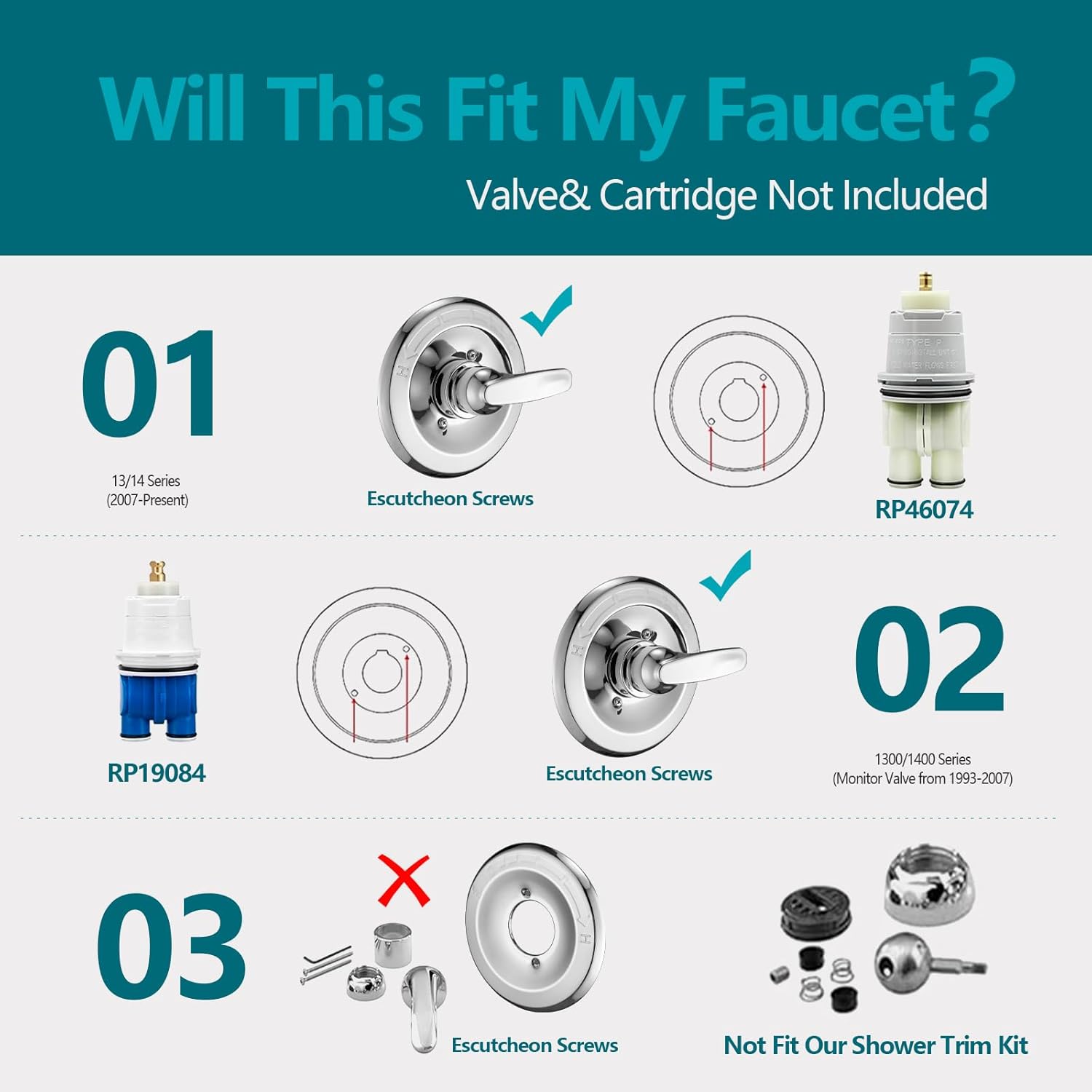 5' Dual Shower Faucet Compatible with 13/14 Series Tub Trim Kit, High Pressure Round Rain Shower Head& Handheld Set Faucet System (Valve& Catridge Not Inclued)