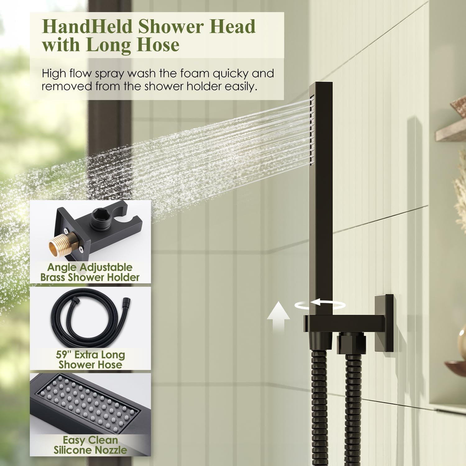 Kurpot Shower System, Matte Black Shower Faucet Set, 12 Inch Rain Shower Head with Handheld Spray, High Pressure Shower Head System with Shower Valve and Trim Kit, Wall Mounted Shower Head Set