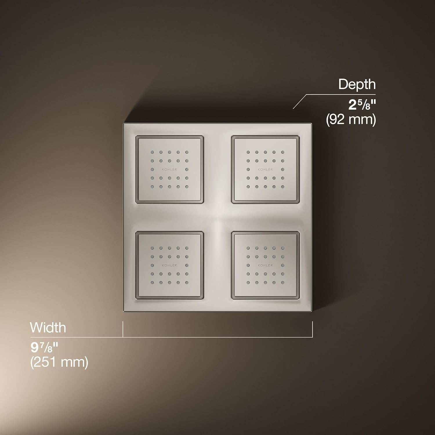Kohler 98740-SN WaterTile® Rain Overhead shower panel with four 22-nozzle sprayheads, Vibrant Polished Nickel
