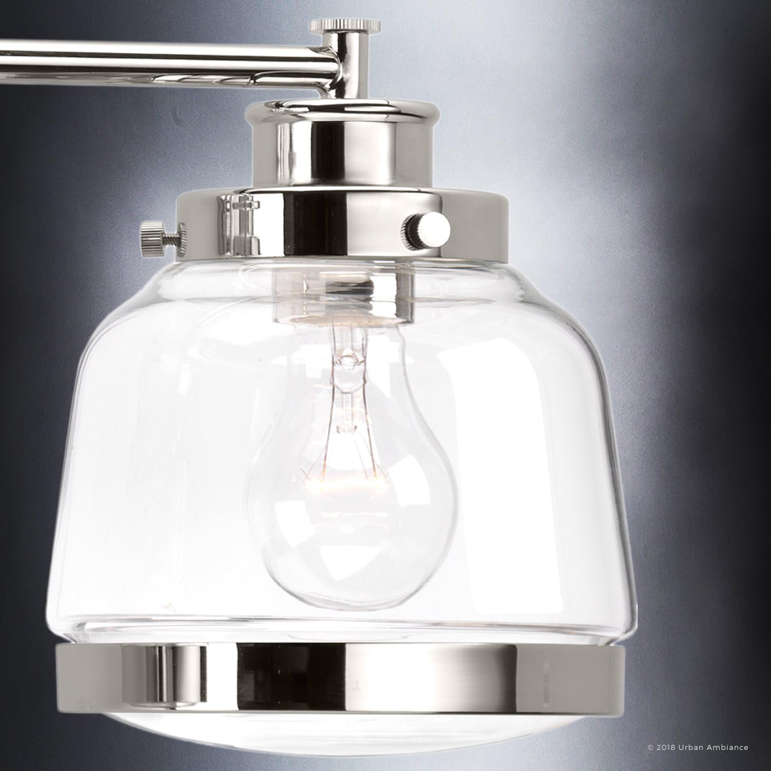 Urban Ambiance Luxury Industrial Chic Bathroom Vanity Light, Large Size: 11.25' H x 35.75' W, with Art Deco Style Elements, Polished Nickel Finish, UHP2540, Nottingham Collection