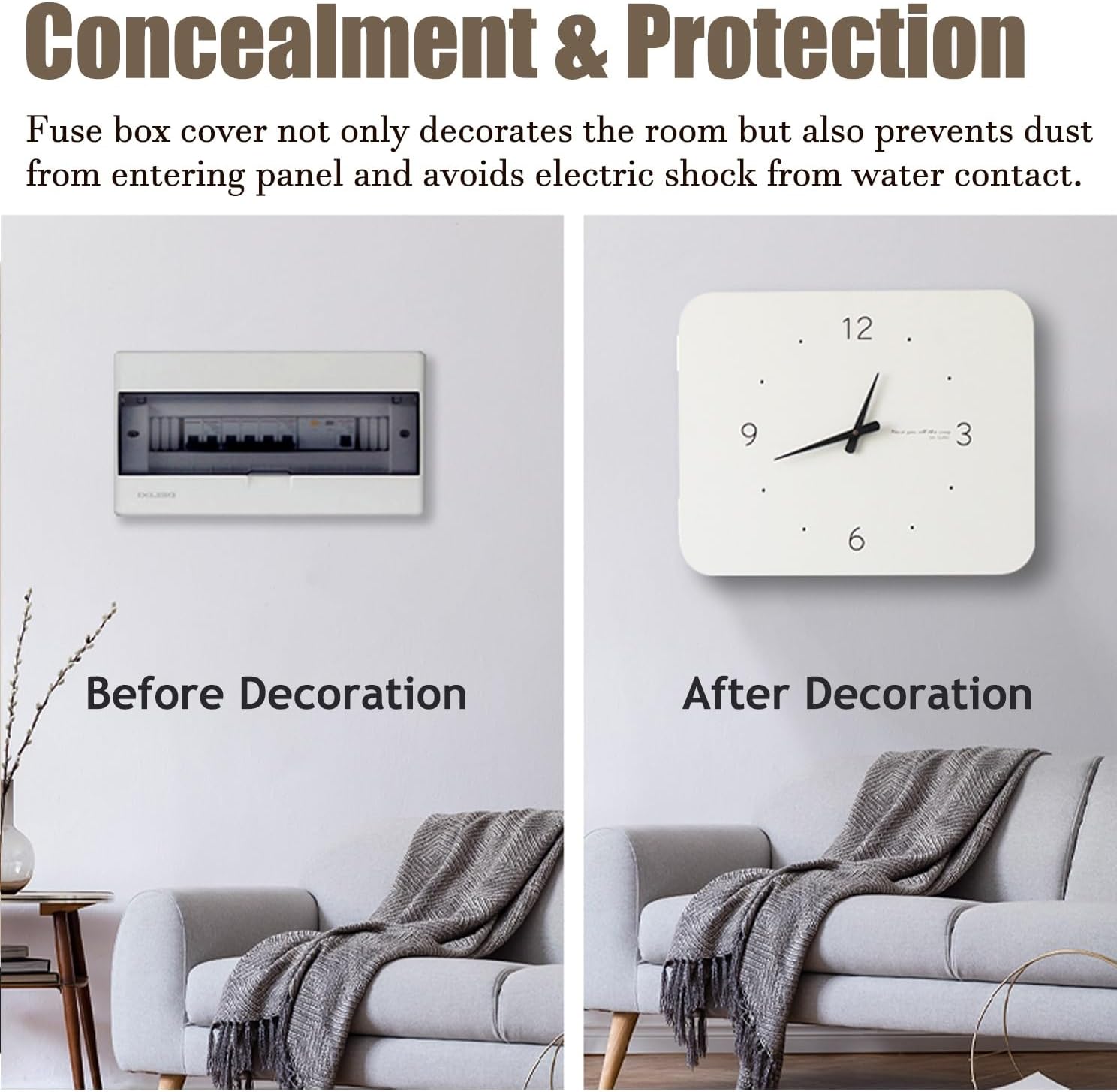 Electrical Panel Cover Wood Breaker Box Cover with Clock, White Electrical Panel Cover Decorative Wall, Detachable Distribution Cover Wall Hanging, for Farmhouse(Style1,WXL-40 x 30CM-15.7X11.8')
