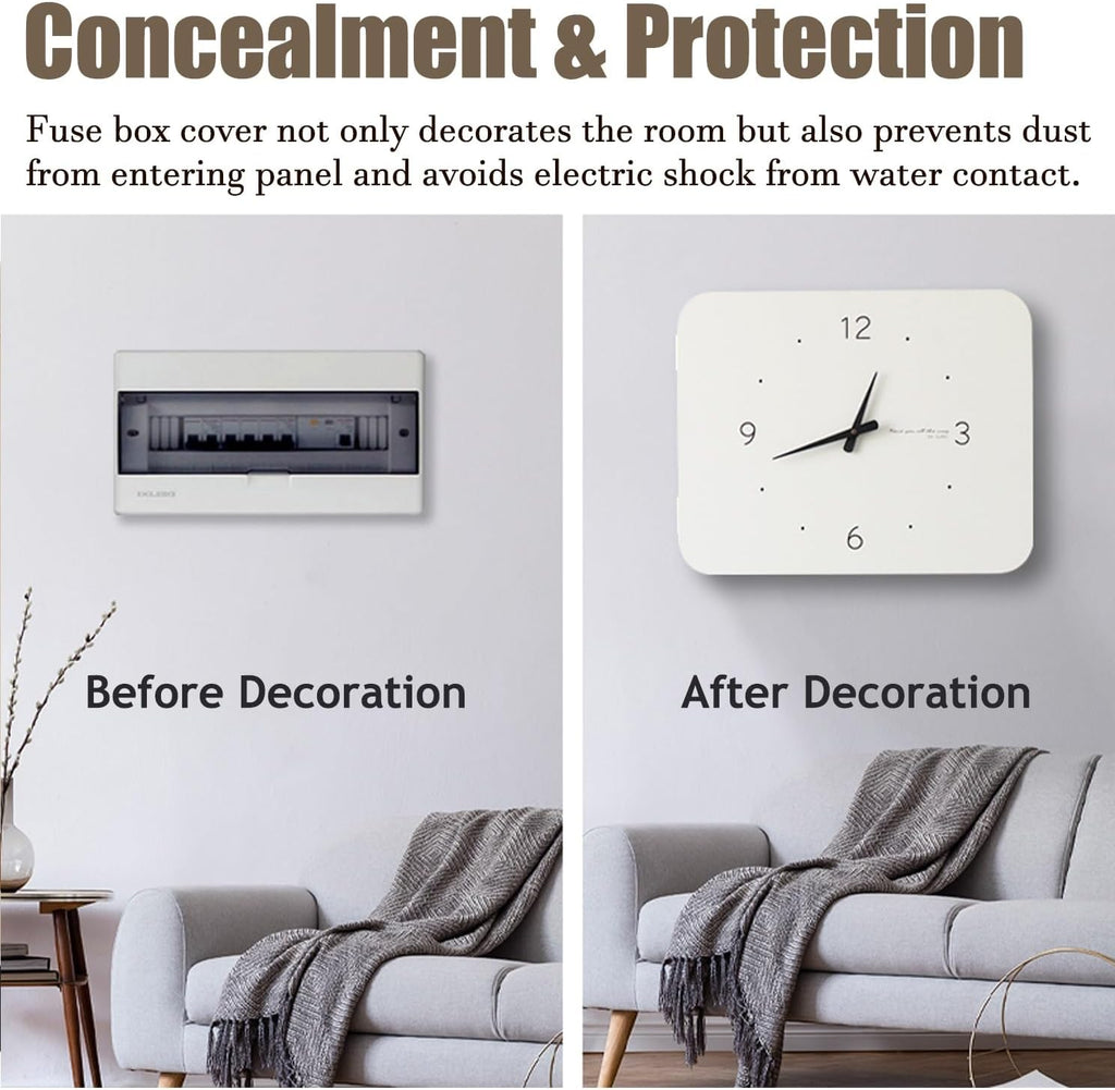 Electrical Panel Cover Wood Breaker Box Cover with Clock, White Electrical Panel Cover Decorative Wall, Detachable Distribution Cover Wall Hanging, for Farmhouse(Style1,WXL-45 x 35CM-17.7x13.8')