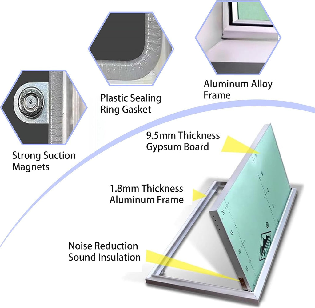 Heavy Duty Plumbing Access Panel - Flush-Mount Hidden Door for Drywall, Bathroom & Attic - Removable Cover (12x20in/30x50cm) - Easy Installation, Durable Design