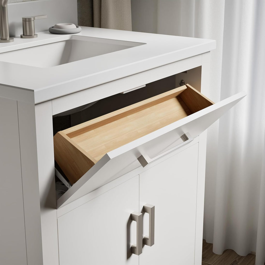 Kohler Kresla 30 Inch Bathroom Vanity Cabinet with White Single Sink and Quartz Top, Modern Bathroom Storage, White