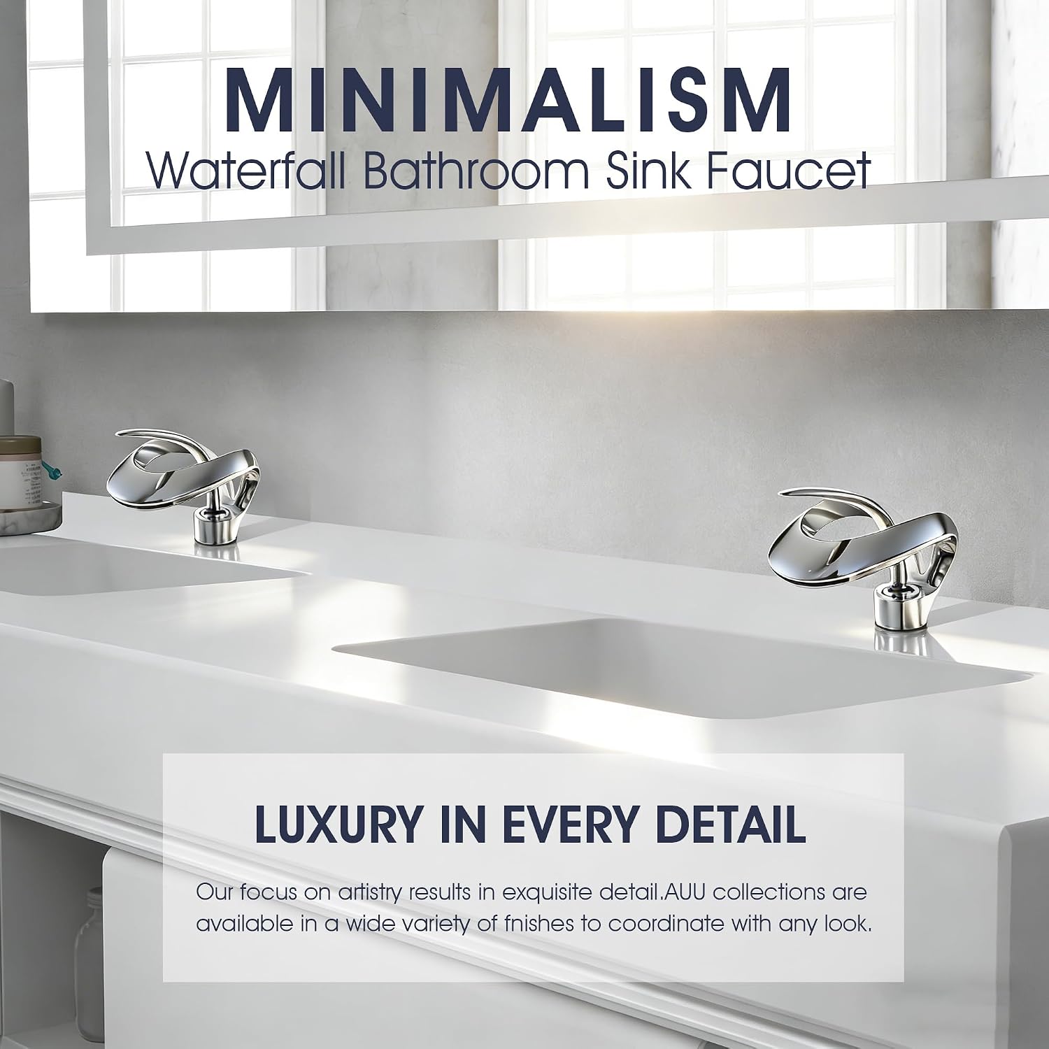 Elegant Bathroom Sink Faucet Single Hole,AUU Waterfall Chrome Vanity Sink Faucet Solid Brass,Single Handle Lavatory Basin Tap with Pop Up Drian Supply Line (Chrome, Short)