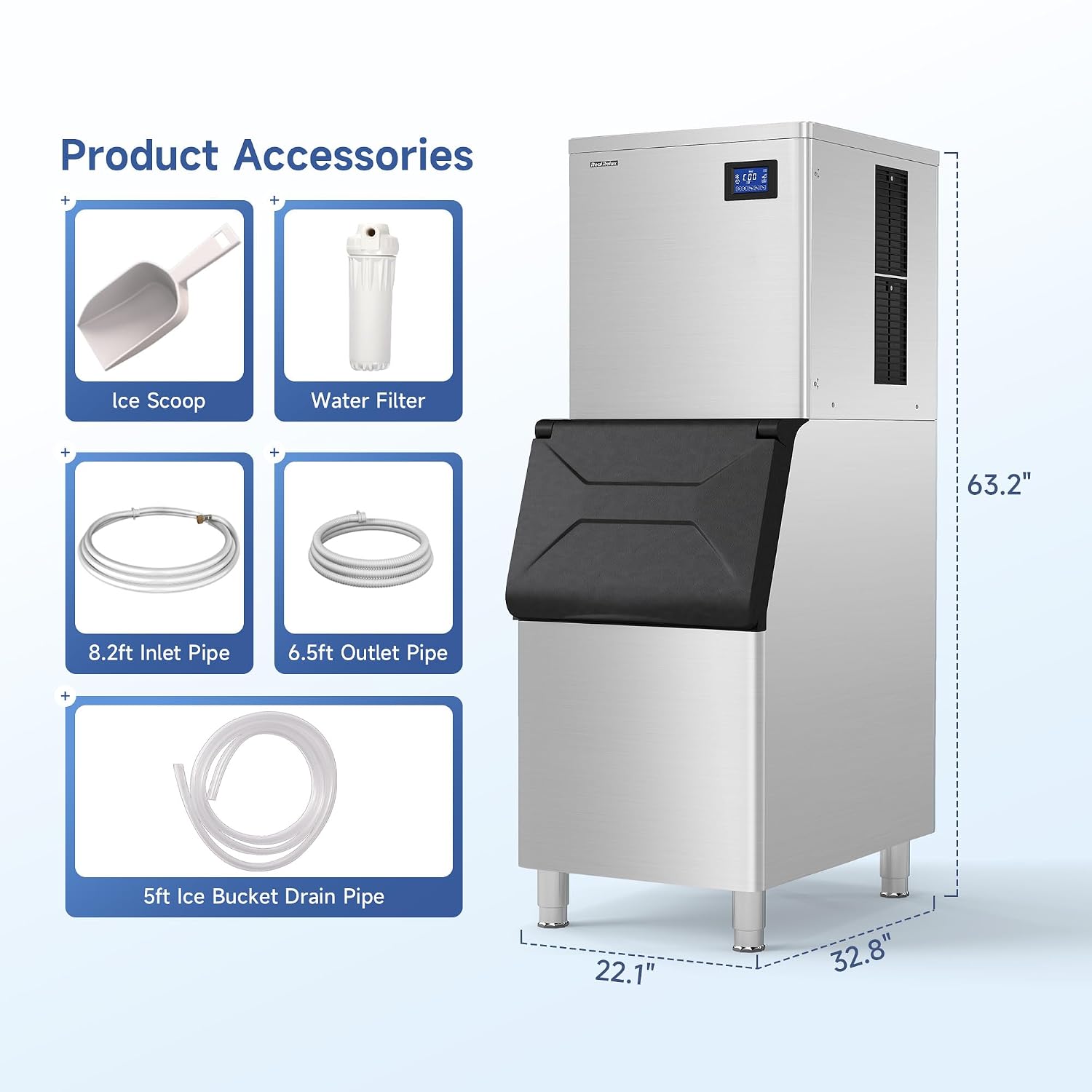 Real Relax Commercial Ice Machine 400LBS/24H, ETL Approved Industrial Ice Maker Machine with 330 LBS Storage Bin, Ice Scoop, Auto Self-Cleaning, LCD Display for Restaurant Bar Café