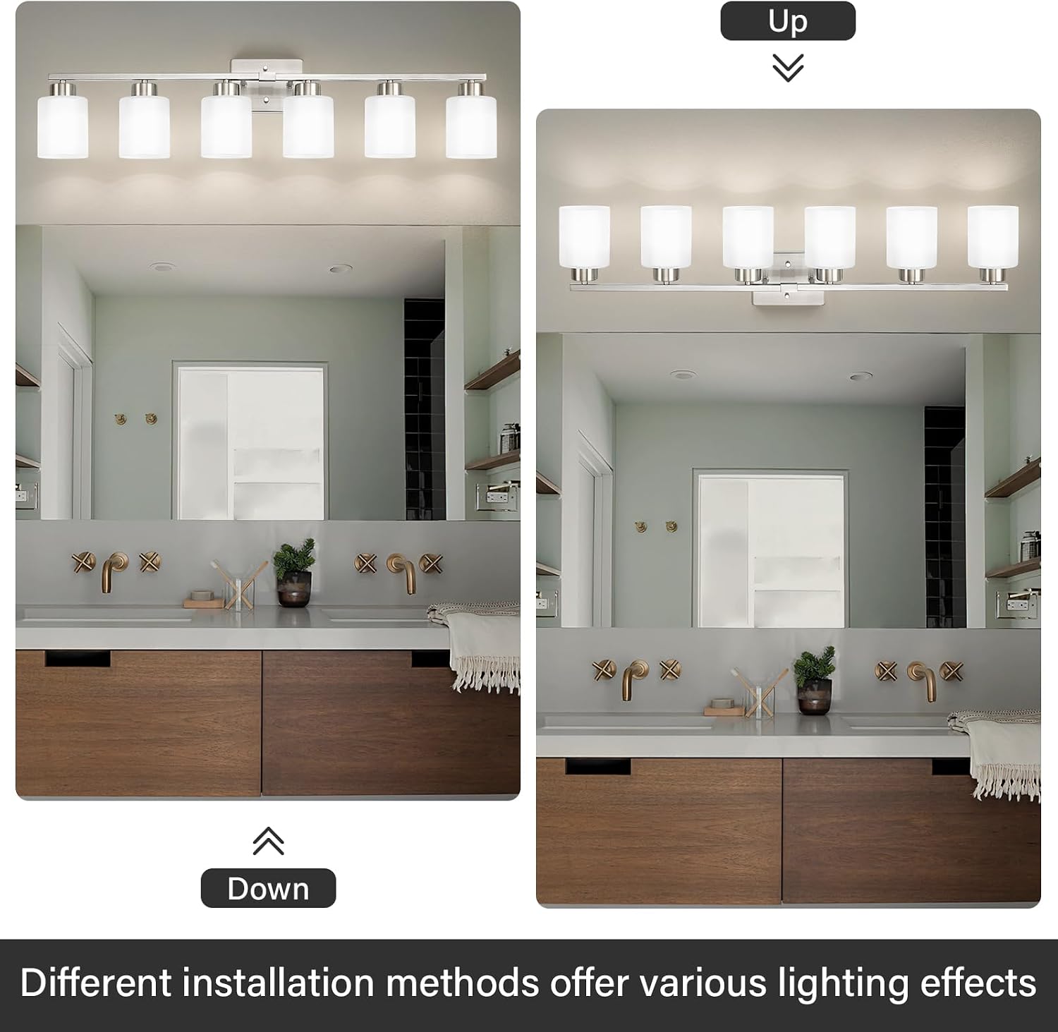 FonmYim Brushed Nickel Bathroom Light Fixtures, 6-Light Modern Vanity Light Over Mirror, Wall Sconces with Milky White Frosted Glass Shades, E26 Socket (Bulbs Not Included)