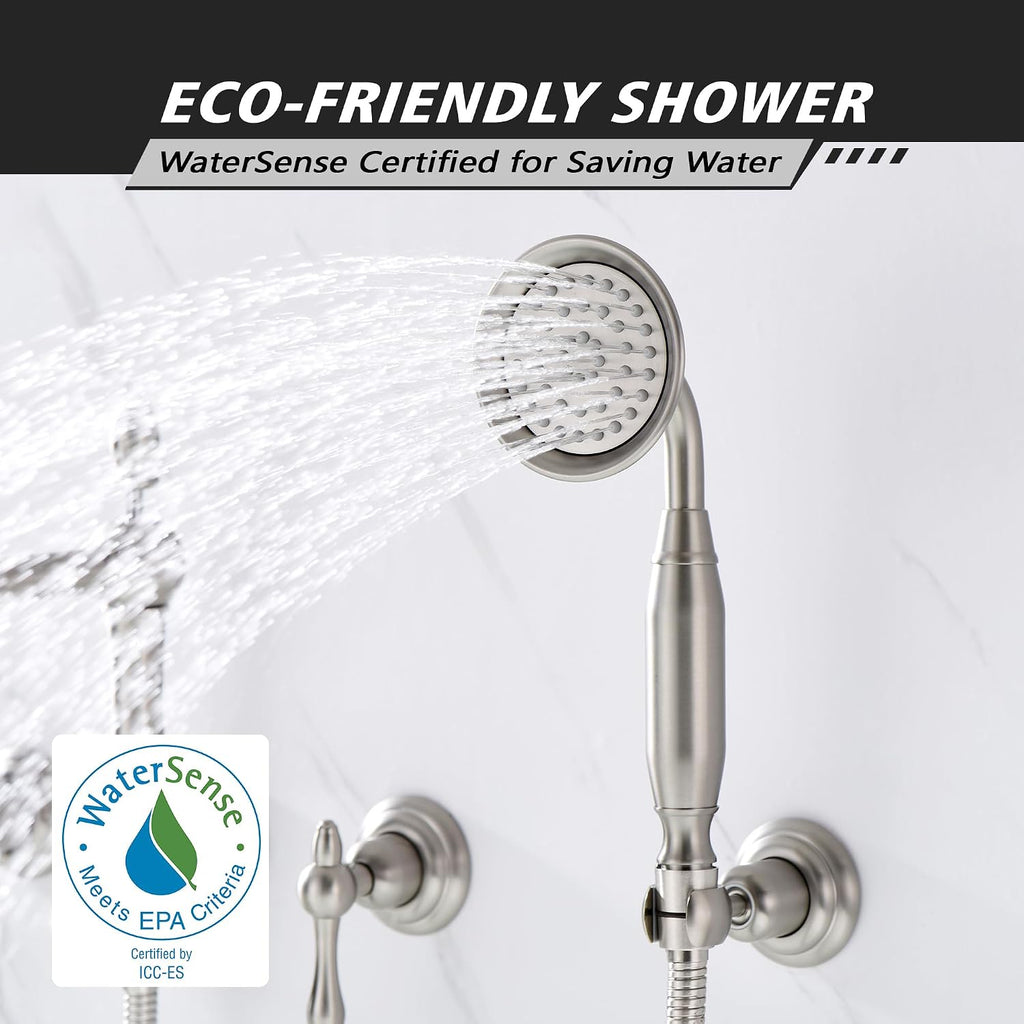 SUMERAIN Brushed Nickel Wall Mount Bathtub Faucet with Handheld Sprayer Traditional Tub Filler with Rough-in Valve