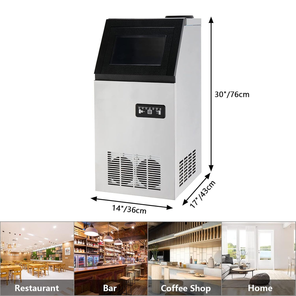 Bonnlo 110LBS/24H Freestanding Commercial Ice Maker Machine, 24lbs Storage Bin, Ice Machine for Restaurant Bar Cafe Home Office, Includes Scoop & Connection Hose