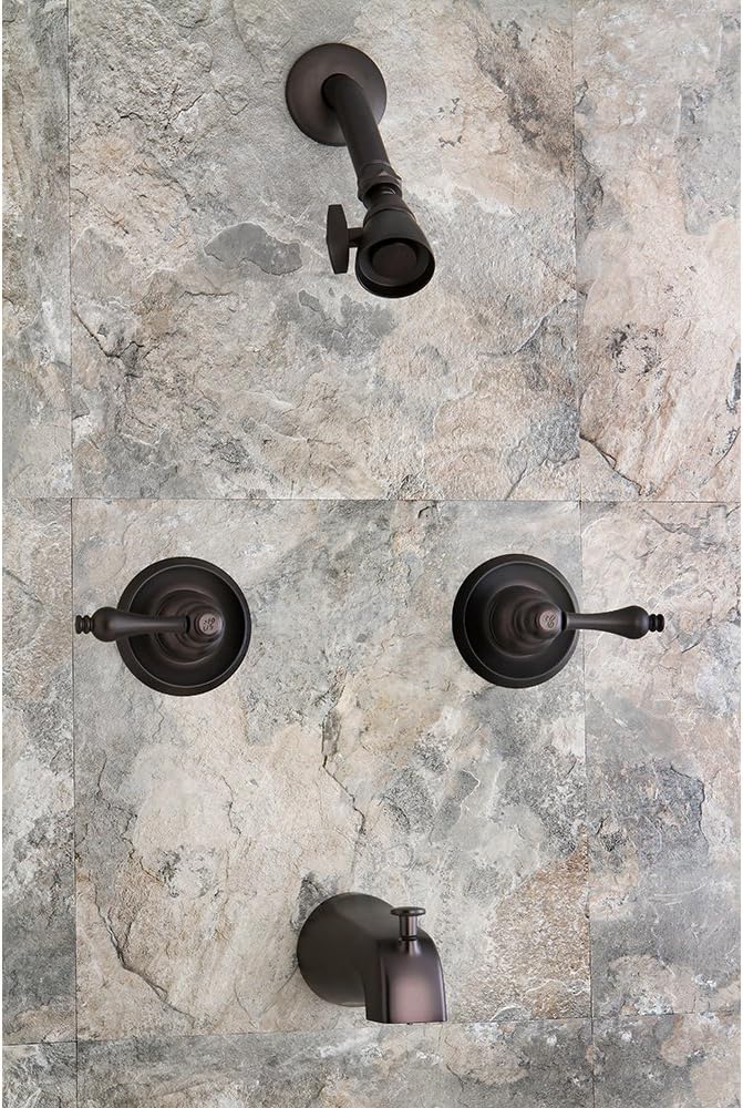 Kingston Brass KB245AL Twin Handle Tub and Shower Faucet with Decor Lever Handle, Oil Rubbed Bronze,5-Inch Spout Reach , Oil-Rubbed Bronze