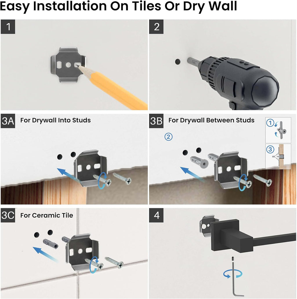 KIBI Cube Bathroom Hardware Set, 5-Piece Accessories Set | 18' Towel Bar, Towel Ring, Toilet Paper Holder, 2 Robe Hooks | Solid Brass Wall Mounted Bathroom Fixtures | Matte Black, C-KBA15-5-4