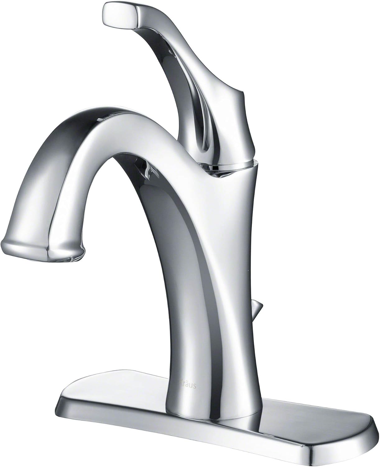 KRAUS KBF-1201CH Arlo Single Handle Basin Bathroom Faucet with Lift Rod Drain and Deck Plate, Chrome