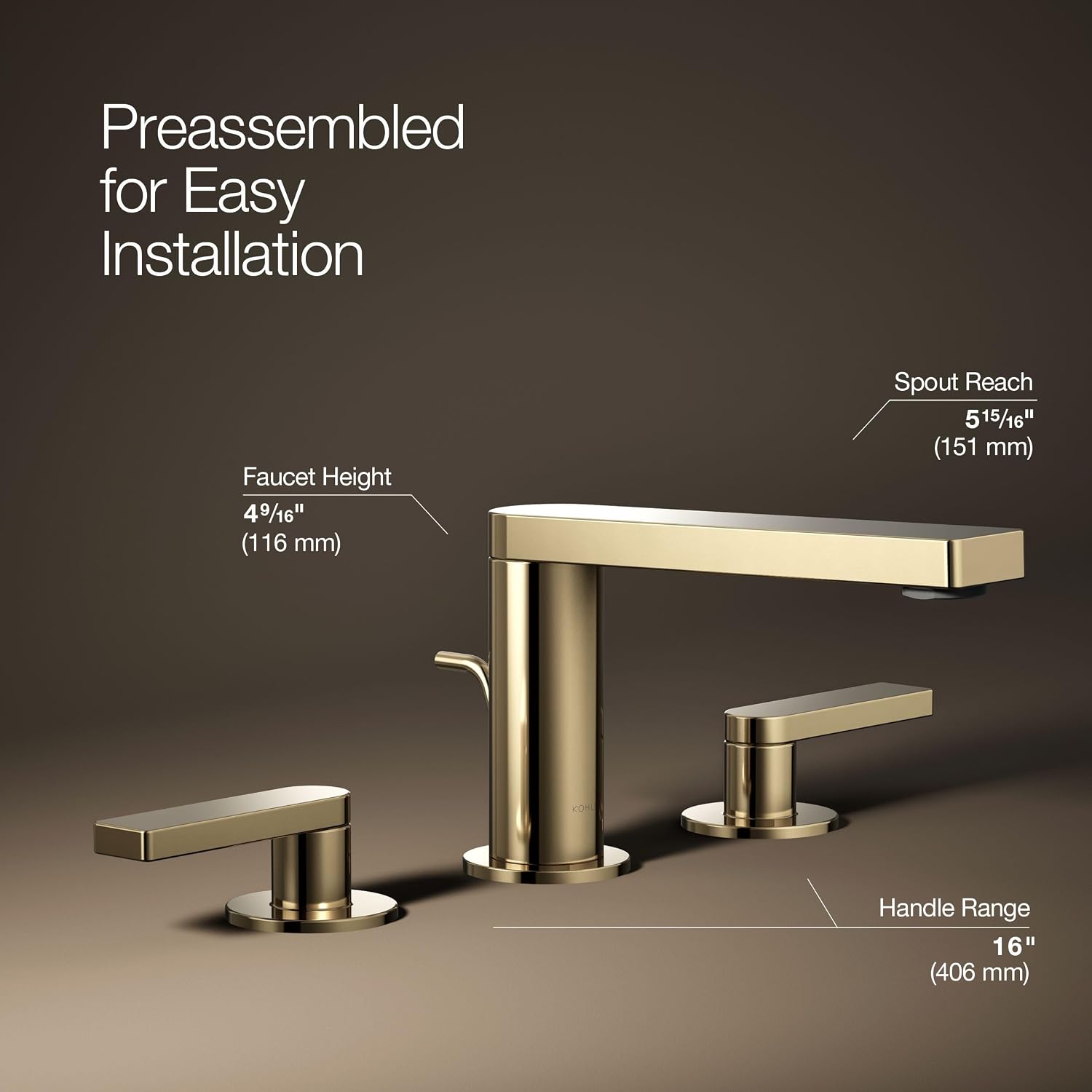 Kohler 73060-4-AF Composed® Widespread Bathroom Sink Faucet with Lever Handles, 1.2 gpm, Vibrant French Gold