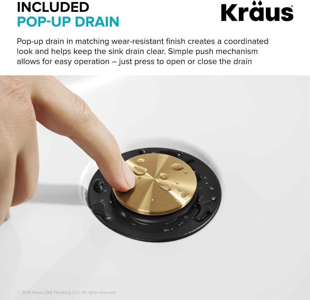 KRAUS Indy Bathroom Faucet for Vessel Sink in Spot-Free Brushed Brass/Matte Black with Single Handle, Pop Up Drain and Supply Lines, KVF-1410SFBBMB