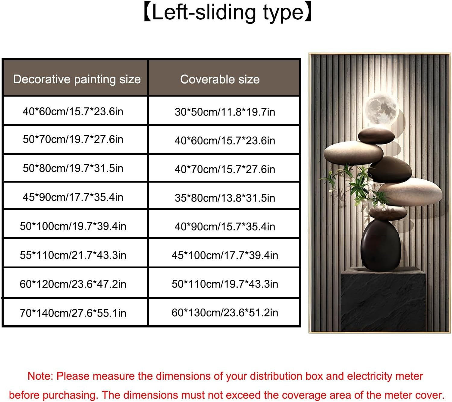 JHDXL Wall Mounted Electrical Panel Cover, Meter Box Decorative Painting, Aluminum Frame Indoor Outdoor for Living Room Office(Black2,50 * 80cm/19.7 * 31.5in)