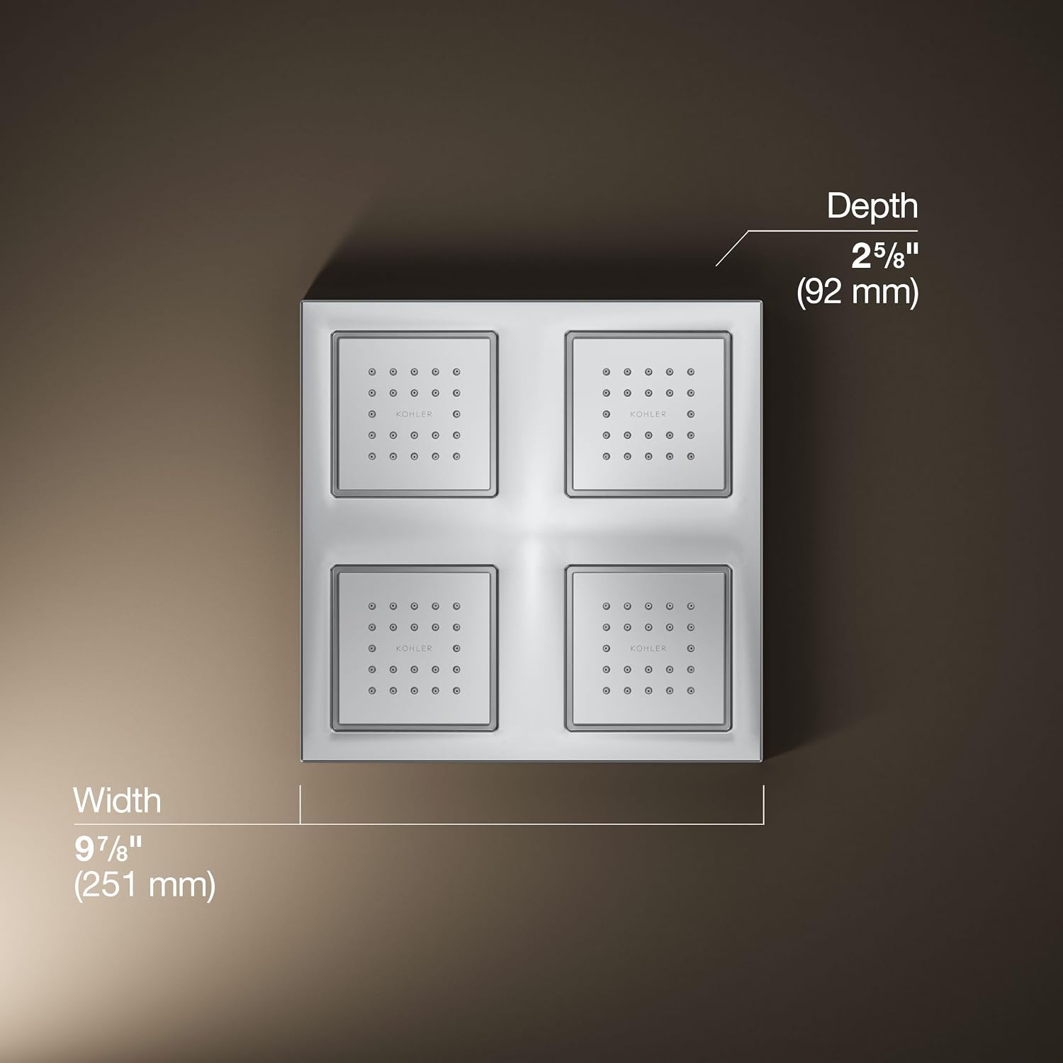 Kohler 98740-CP WaterTile® Rain Overhead shower panel with four 22-nozzle sprayheads, Polished Chrome