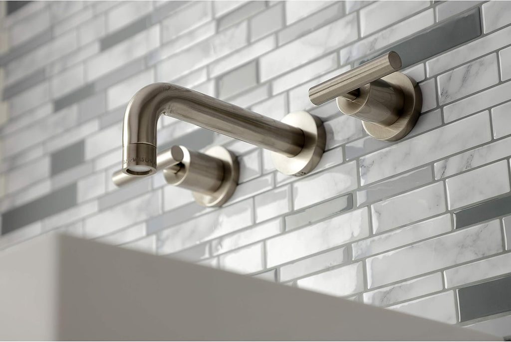 Kingston Brass KS8128CML Manhattan 2-Handle 8 in. Wall Mount Bathroom Faucet, Brushed Nickel