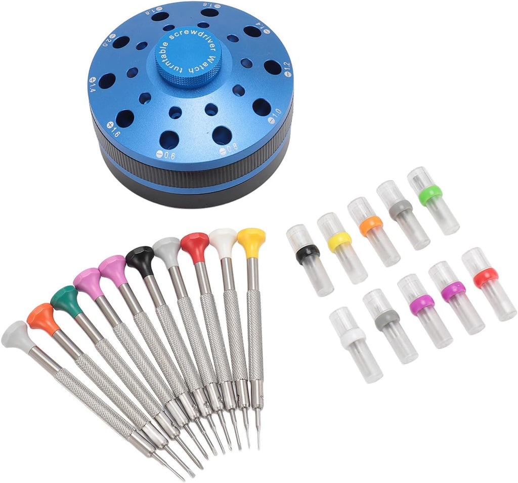 10pcs Watchmaker Screwdriver Set with 20 Extra Replace Heads, Precision Screwdriver Kit for Jewelers, Different Sizes Flat and Cross Heads for Watch Repair, Eyeglasses, Jewelry Mak (Blue)