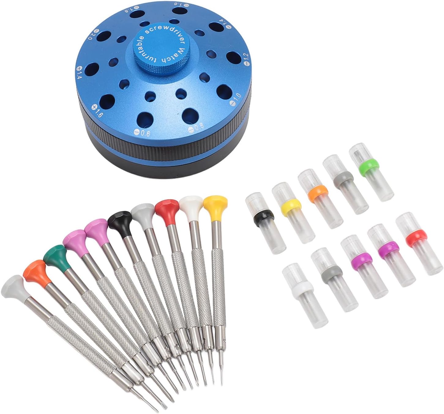 10pcs Watchmaker Screwdriver Set with 20 Extra Replace Heads, Precision Screwdriver Kit for Jewelers, Different Sizes Flat and Cross Heads for Watch Repair, Eyeglasses, Jewelry Mak (Blue)