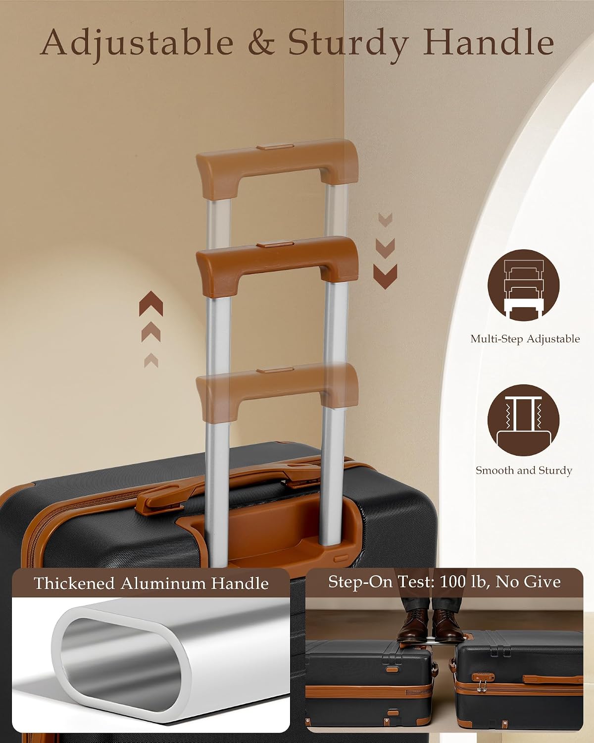 LONG VACATION Luggage Sets 5 Piece, Suitcases With Wheels, PC+ABS Hardshell Luggage Set with Spinner Wheels, TSA Lock (Black Brown)