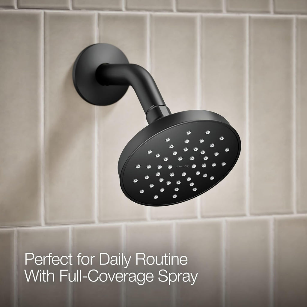 KOHLER TS27392-4G-BL Simplice Rite-Temp Shower Trim Set with Single-Function Showerhead 1.75 GPM, Includes Faceplace with Level Handle and Shower Arm and Flange, Matte Black