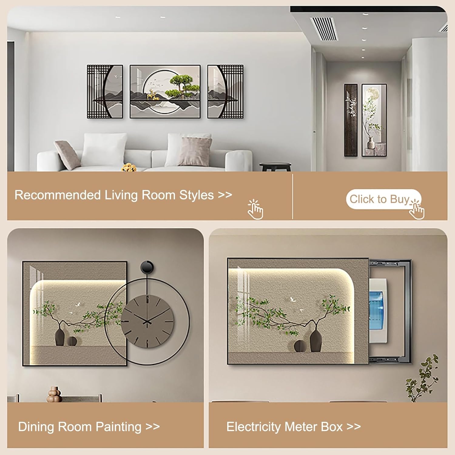 Decorative Fuse Box Covers, Electric Meter Box Decorative Painting, PS Frame Modern Meter Decorative, for Home Room Wall Decoration, Simple Install(Black 12,60 * 50cm/24 * 20in)