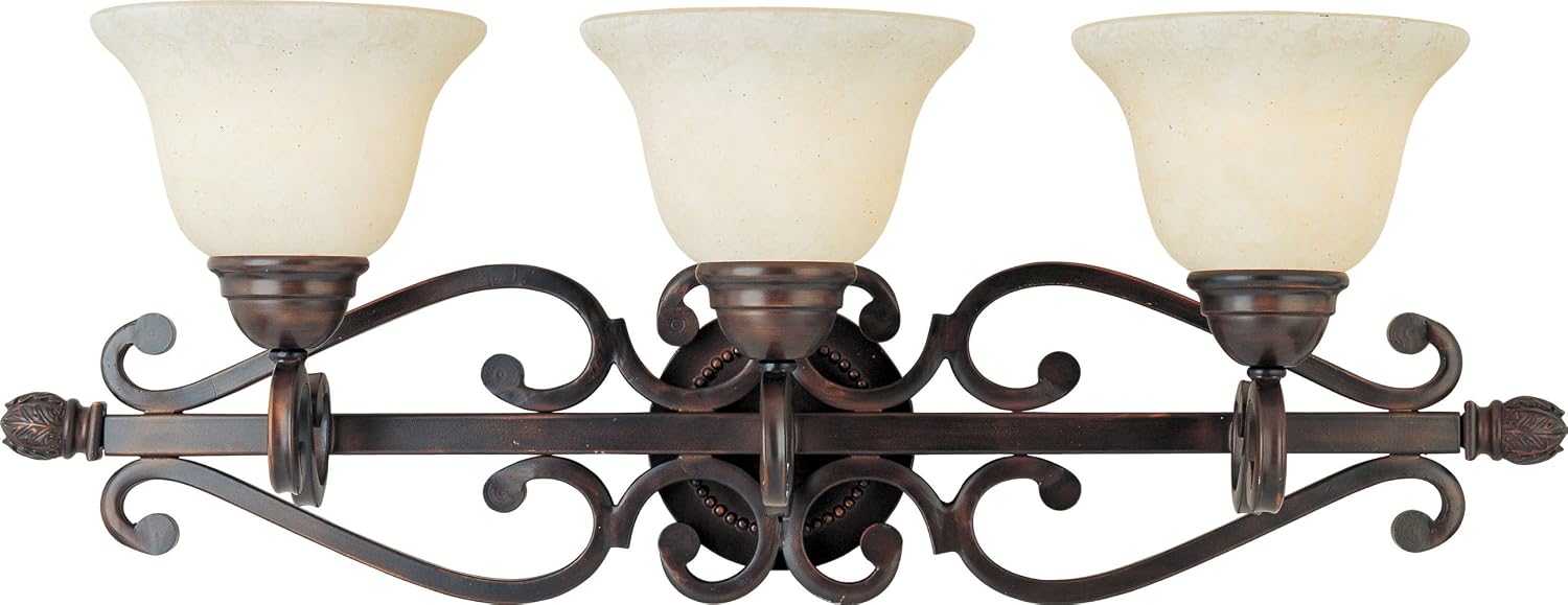 Maxim Lighting Manor 3-Light Bath Vanity Light | Rubbed Bronze Finish | Transitional Indoor Light Fixture | Ideal for Bathrooms & Powder Rooms | Dimmable Damp Rated | 12213FIOI