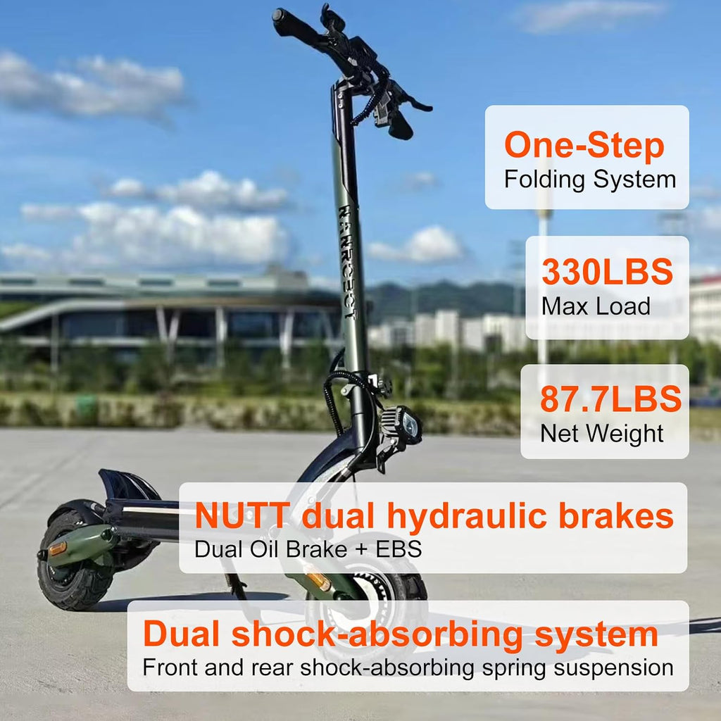 NANROBOT D6+ Lightning H1 Electric Scooter Adults 3000W Dual Motors 45 MPH Top Speed 75/40/18 Miles Long Range Fast Electric Scooter 10' Off-Road Tires E Scooter Foldable Commuter Sport Scooters