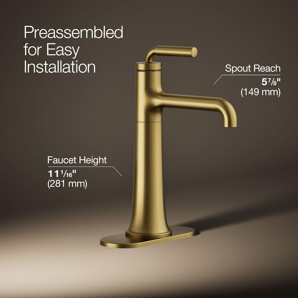 Kohler 26437-4-2MB Tone™ Tall Single-Handle Bathroom Sink Faucet, 1.2 gpm, Vibrant Brushed Moderne Brass