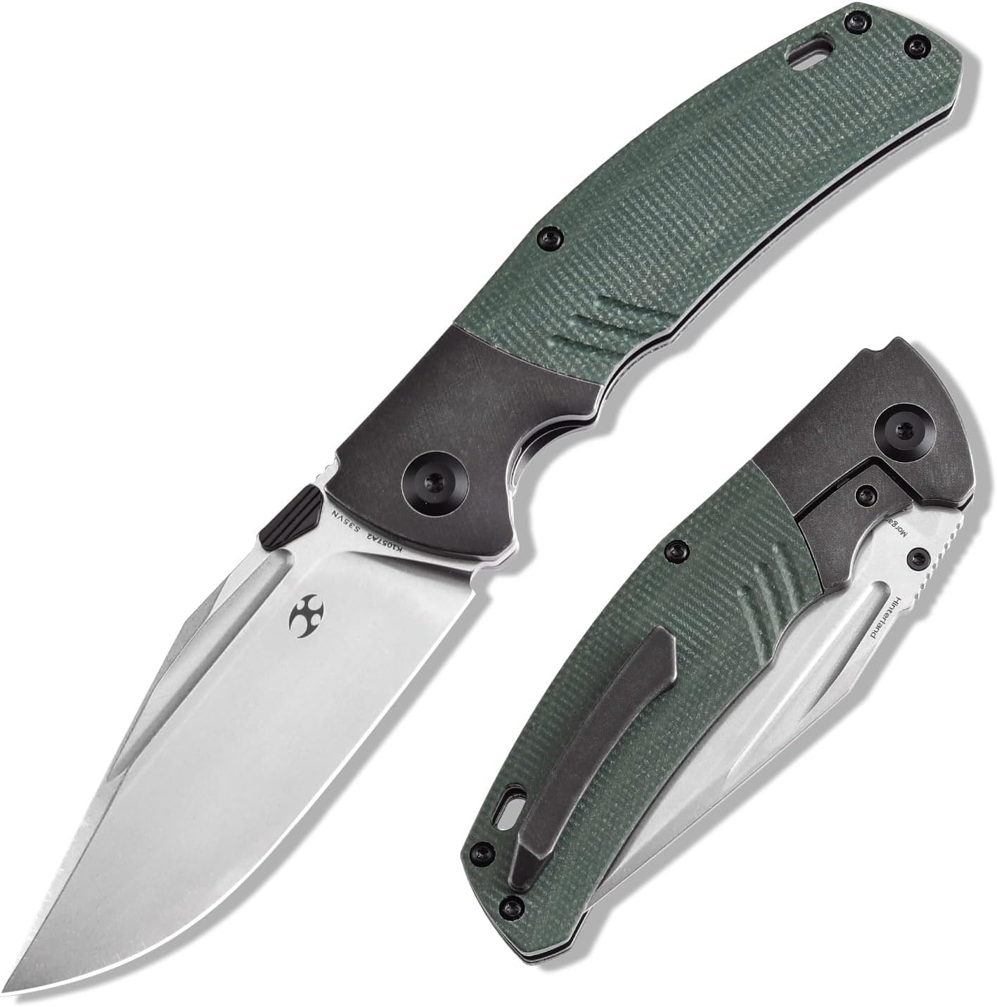 KANSEPT Hinterland Pocket Folding Knives for Men EDC Camping Folding Knife 3.58'' Stonewashed CPM S35VN Blade Pocket Knife with Blackwash Titanium Green Micarta Inlay Handle Everyday Carry K1057A2