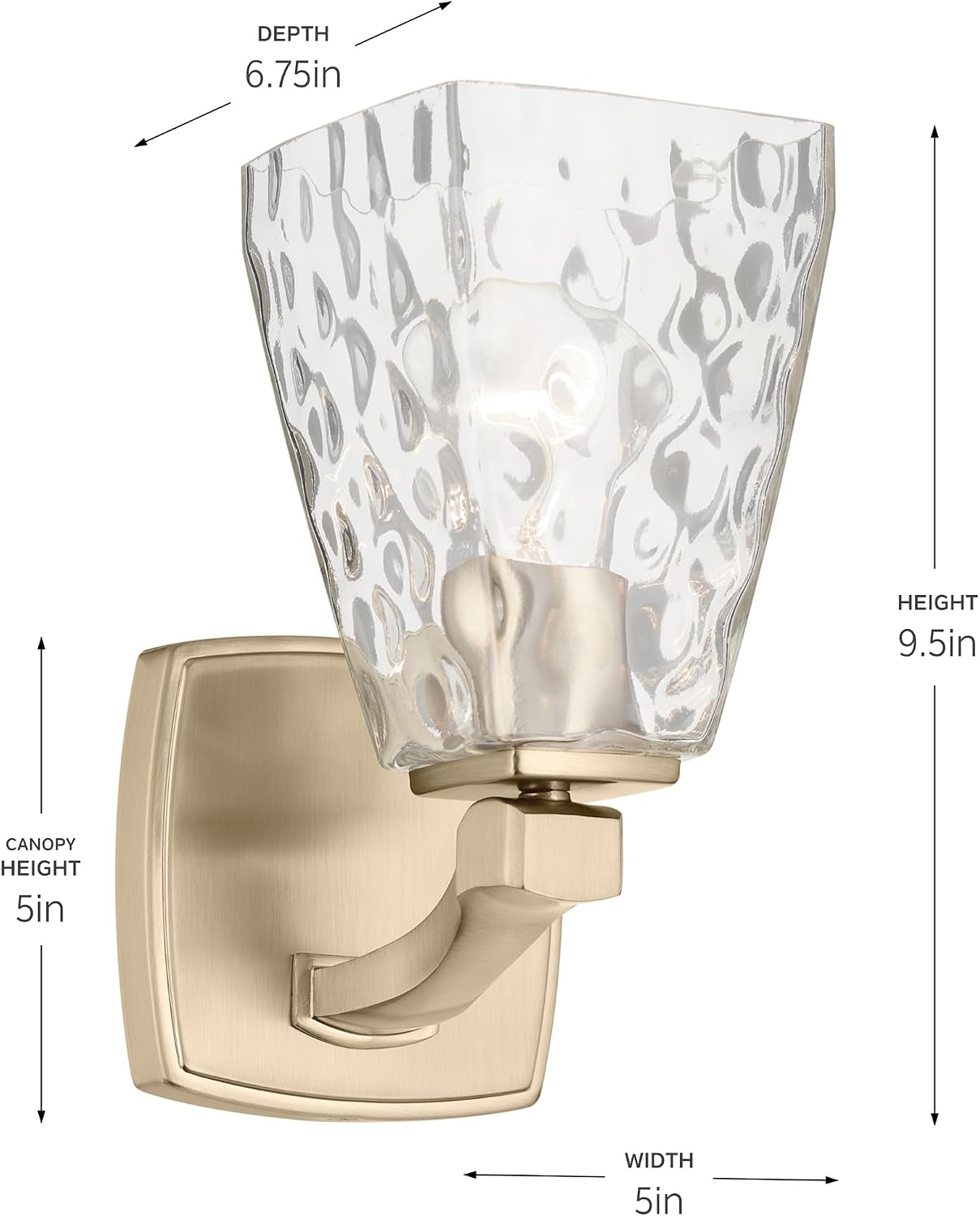Kichler Marant 5' 1-Light Wall Sconce Bathroom Vanity Light Fixture with Clear Water Glass in Champagne Bronze for Bathroom, Powder Room and Hallway (5' W x 9.5' H), 55214CPZWTR