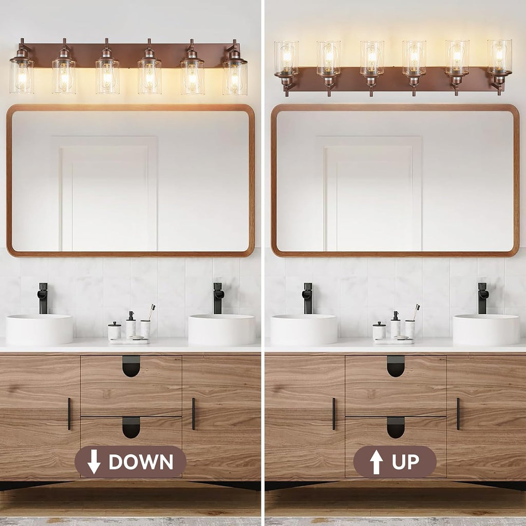 Lanhall 6-Light Bronze Bathroom Light Fixtures Over Mirror,Modern Bathroom Vanity Light with Clear Glass Shade, Wall Sconce for Bathroom Hallway Cabinet Bedroom Kitchen Living Room Foyer E26 Base