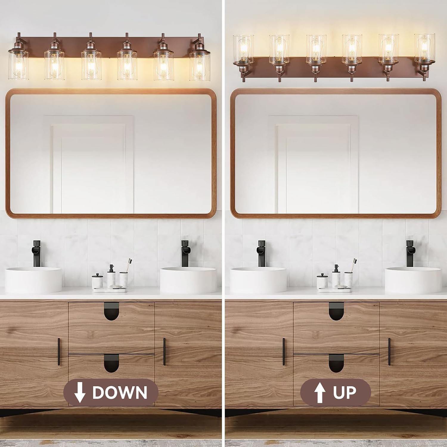 Lanhall 6-Light Bronze Bathroom Light Fixtures Over Mirror,Modern Bathroom Vanity Light with Clear Glass Shade, Wall Sconce for Bathroom Hallway Cabinet Bedroom Kitchen Living Room Foyer E26 Base