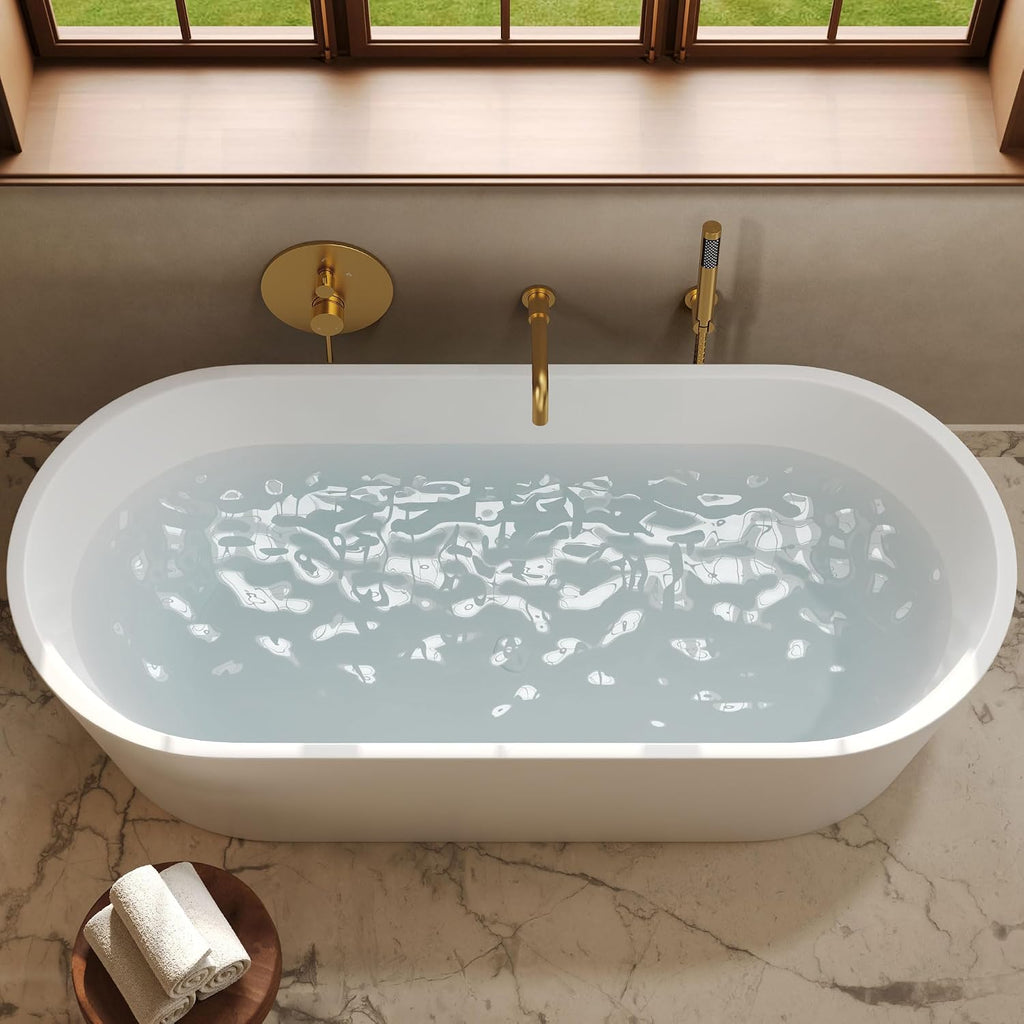 Brushed Gold Wall Mount Bathtub Faucet with Handheld Shower, High Flow Tub Filler, Solid Brass Rough-in Valve Included, Single Handle Bathroom Fixture