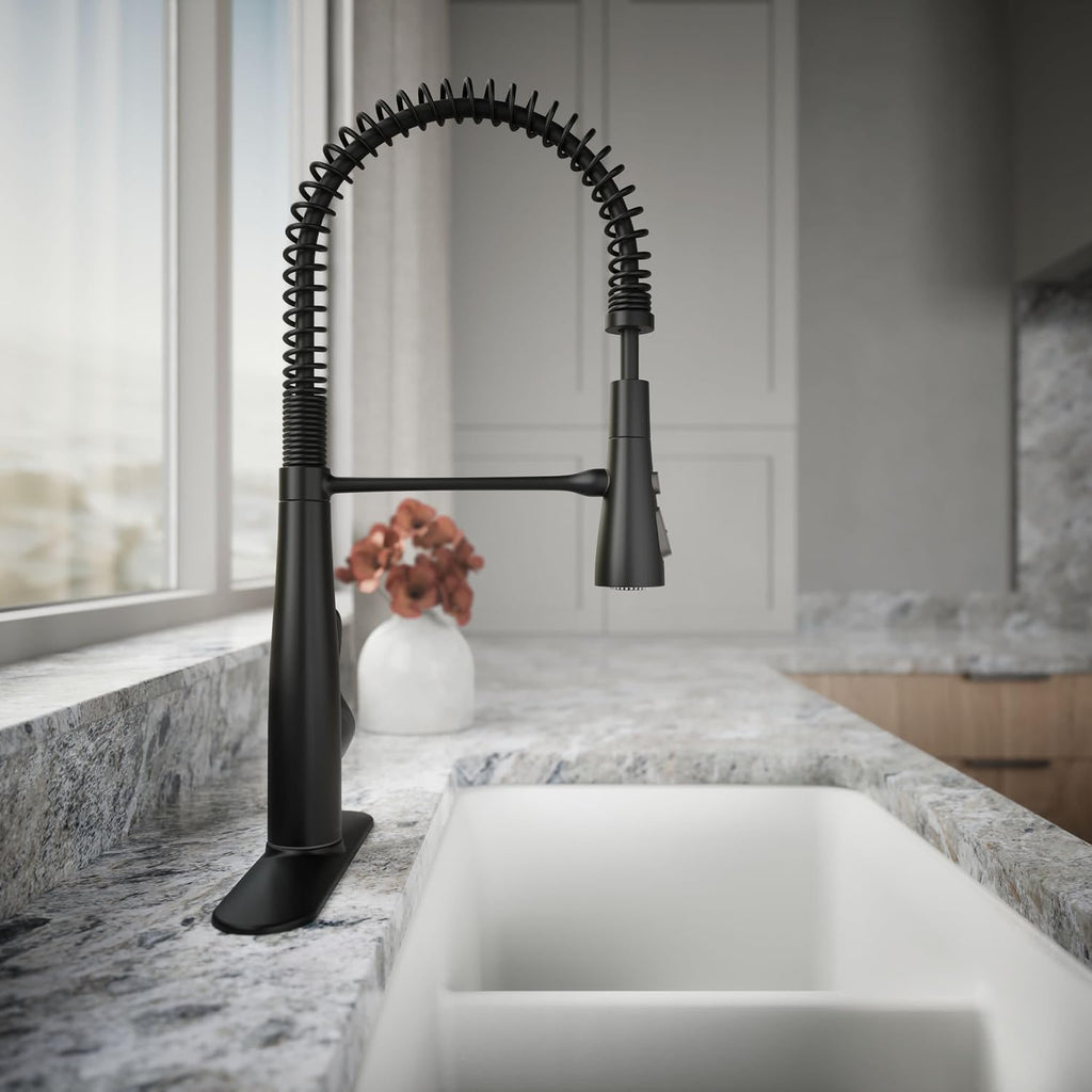 KOHLER 22033-BL Simplice Semi Professional Kitchen Sink Faucet, Three Function Sprayhead, Commercial Faucet, Matte Black