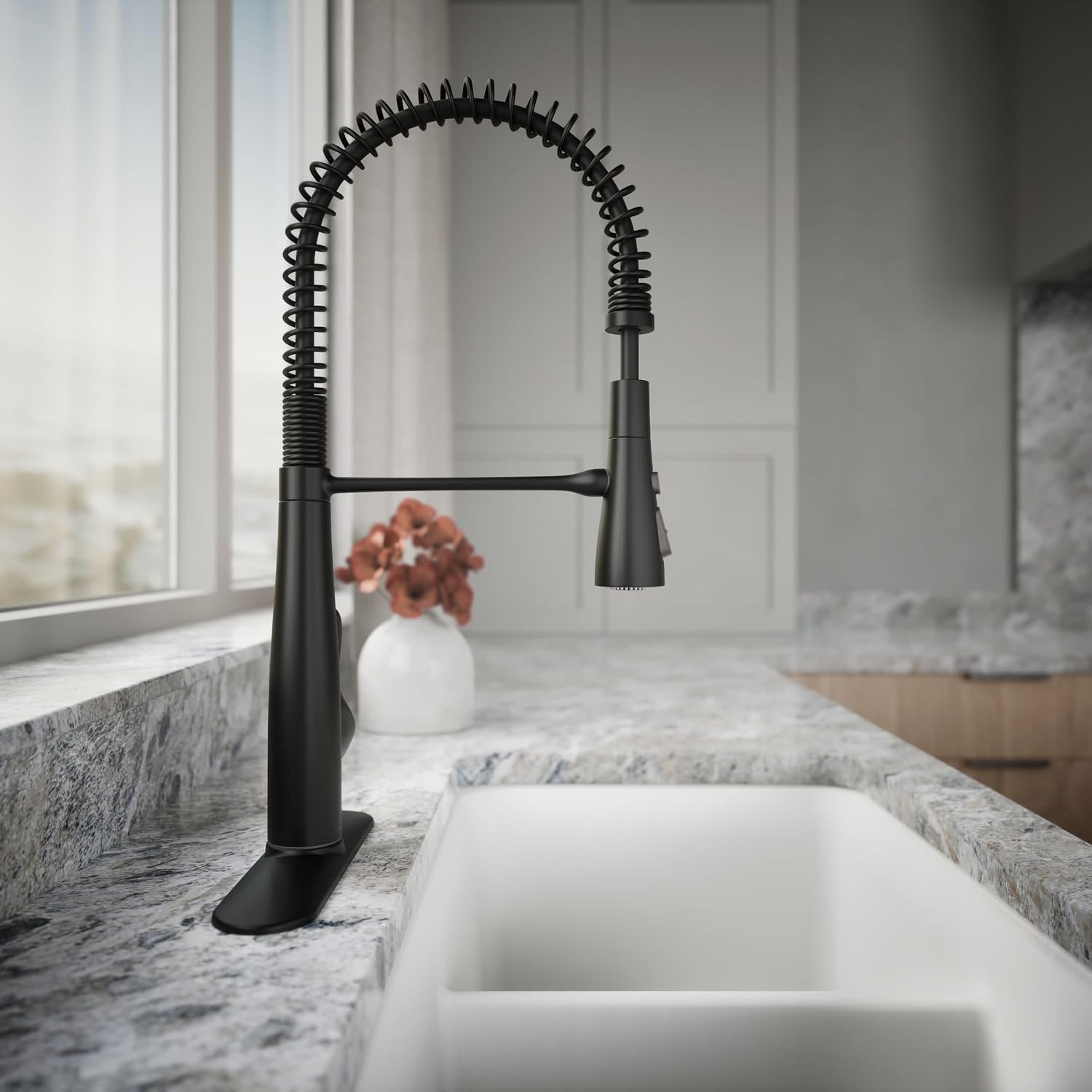 KOHLER 22033-BL Simplice Semi Professional Kitchen Sink Faucet, Three Function Sprayhead, Commercial Faucet, Matte Black