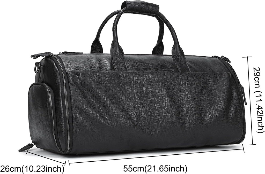 LUUFAN Genuine Leather Garment Bag Large Capacity Travel Bag Business Suit Carrier Bag with Shoe Compartment, Men Women Duffel Bags for Overnight Gym Sports Weekend, Black
