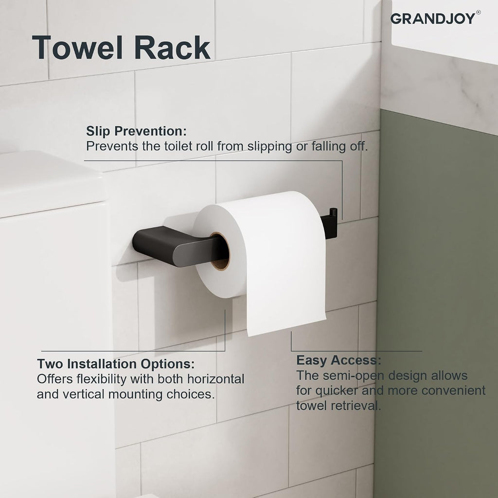 Bathroom Hardware Set 4 Piece Wall Mount Zinc Alloy with Towel Bar Toilet Paper Holder Hook Matte Black
