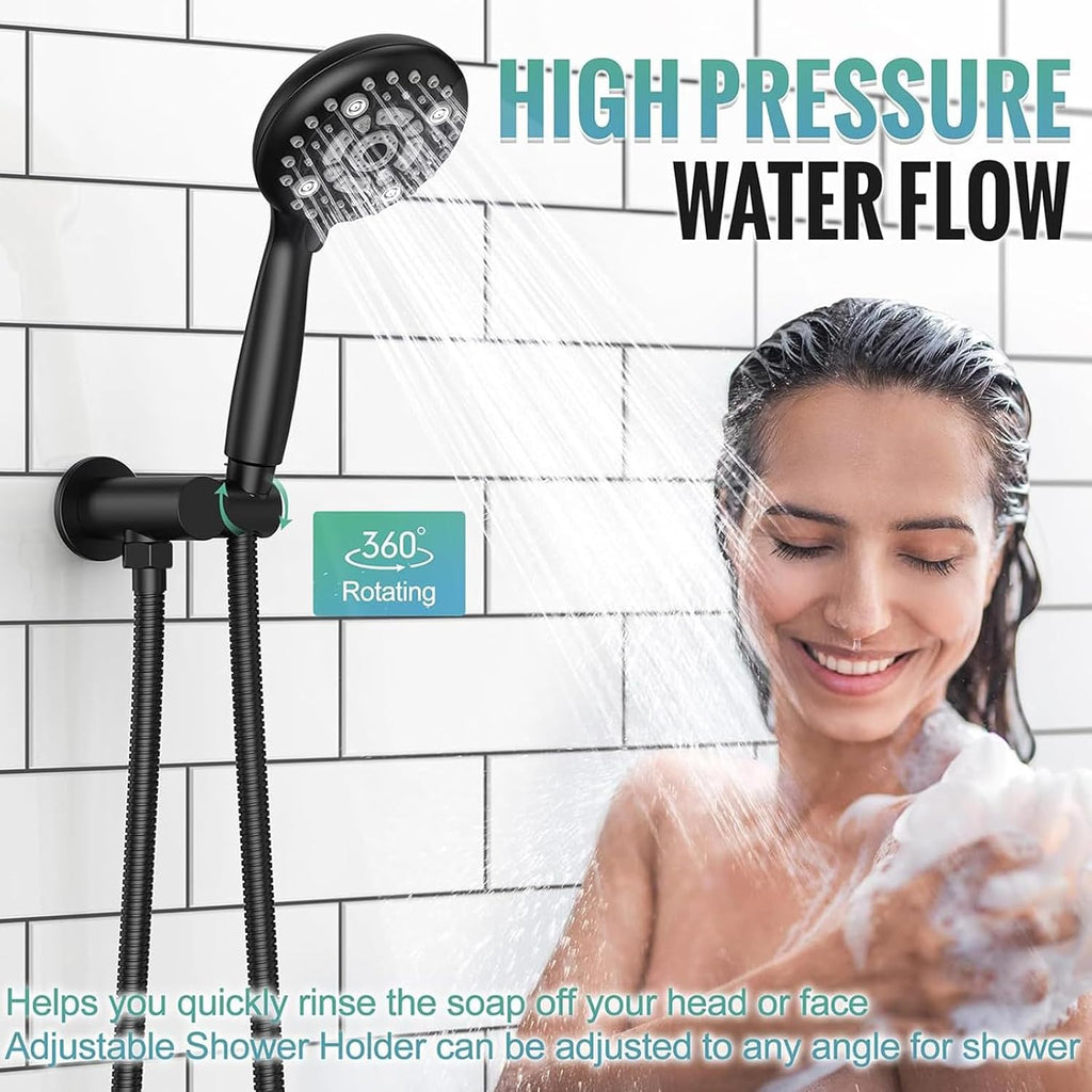 SR SUN RISE Shower Faucet - 12 Inch Multifunctional High Pressure Shower Head System with Handheld Shower Head Fixtures - Valve Included - Matte Black