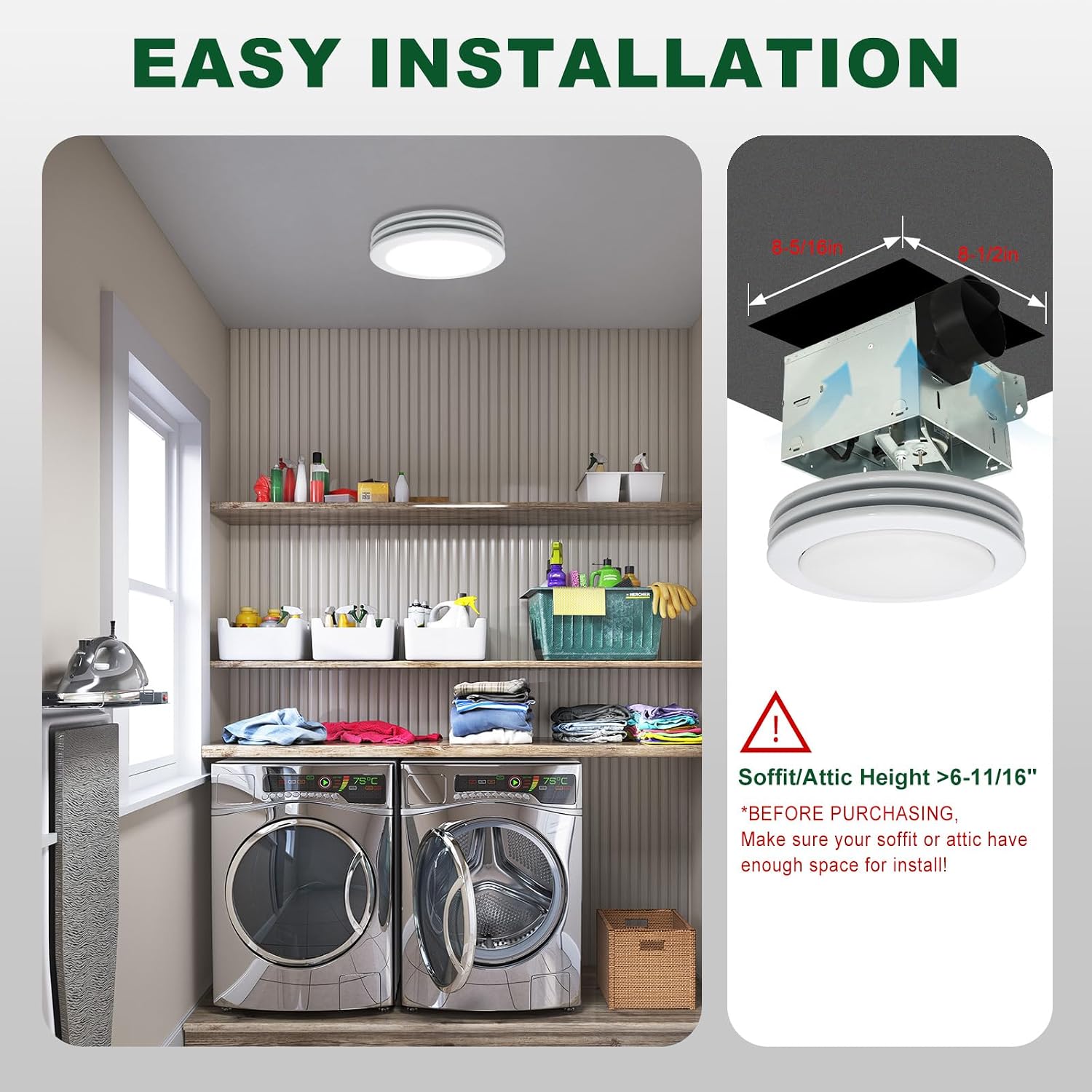Akicon Bathroom Exhaust Fan with Light, 80CFM 2.0 Sones Round Bathroom Fan Light Combo, Dimmable 3CCT LED with Acrylic Cover for Medium Room (Satin White)