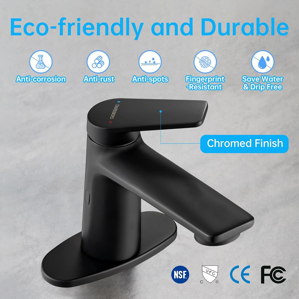 Touchless Smart Bathroom Faucet for 1 or 3 Holes, Automatic Sensor Faucet 1 Handle, Adjustable Cold & Hot Temperature & Water Flow, Short & Long Instruction Modes, Metal (29100 Matte Black)