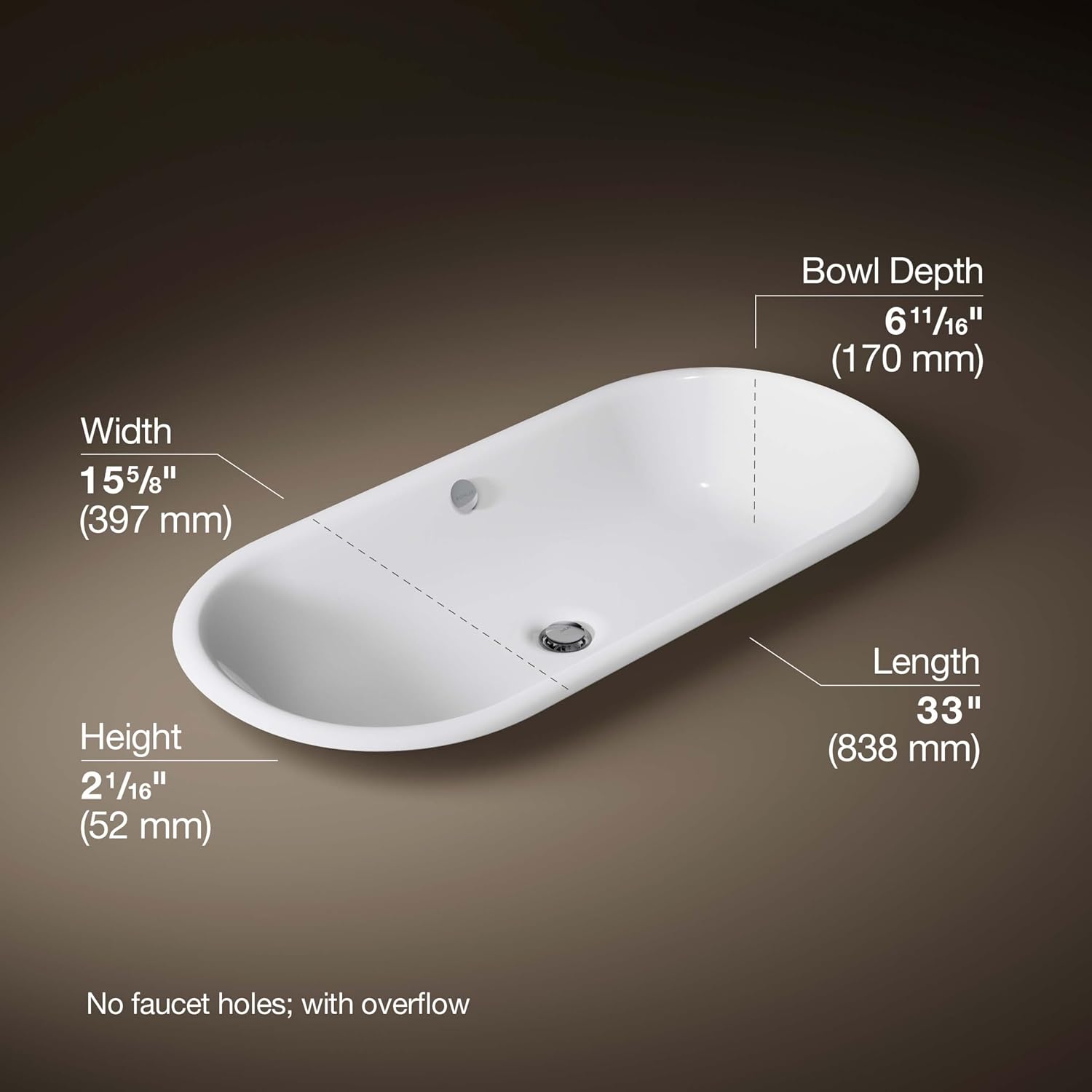 KOHLER K-20213-P5-0 Capsule Vessel/Drop-In/Under-Mount Bathroom Sink with Iron Gate painted Underside